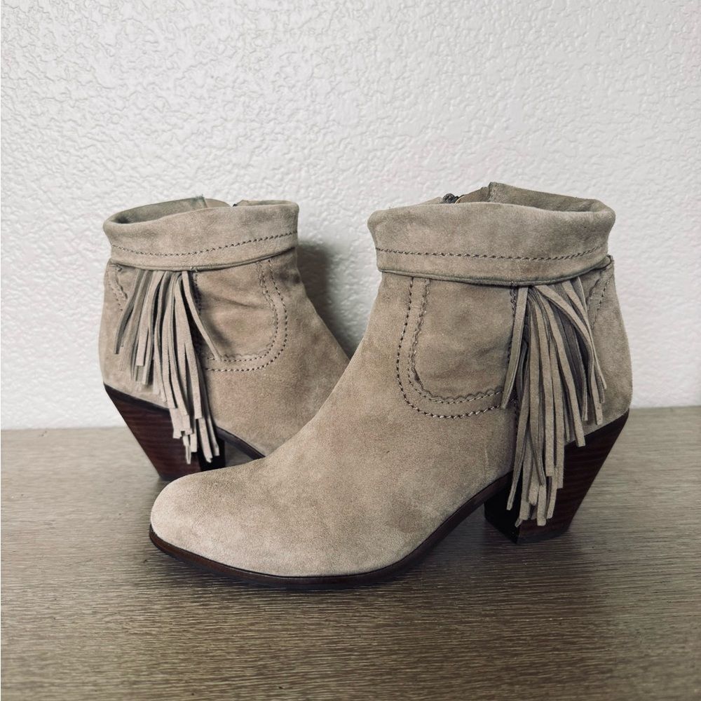 Sam Edelman Tan Suede Ankle Boots with Fringe